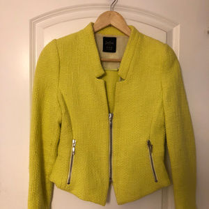 ZARA Neon Yellow Tweed S Fitted Jacket WORN ONCE